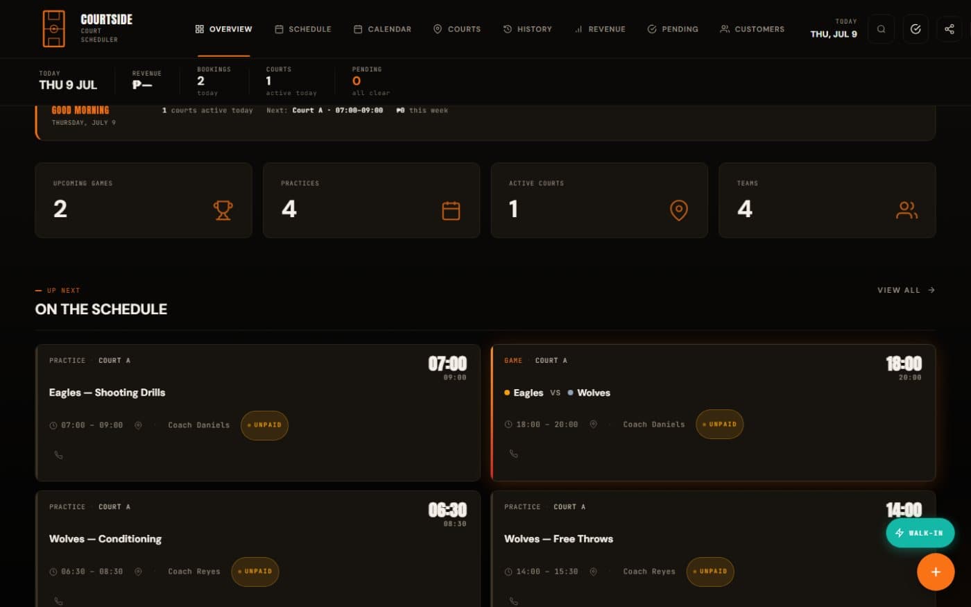 Courtside PH owner dashboard