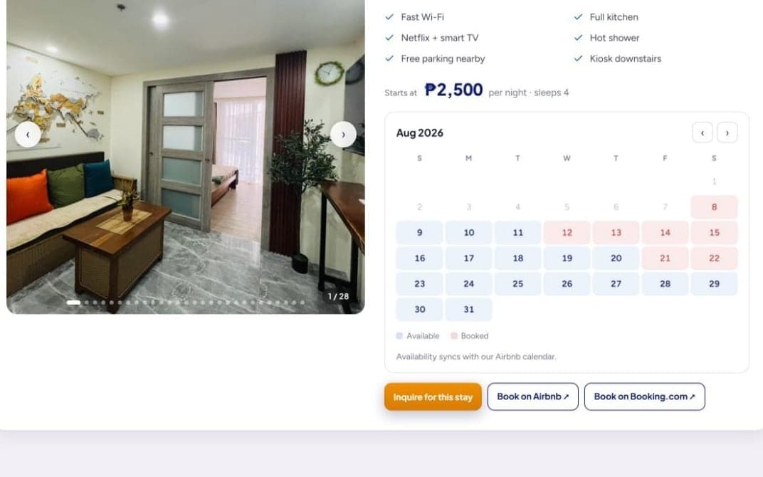 Staycation booking calendar for a travel agency